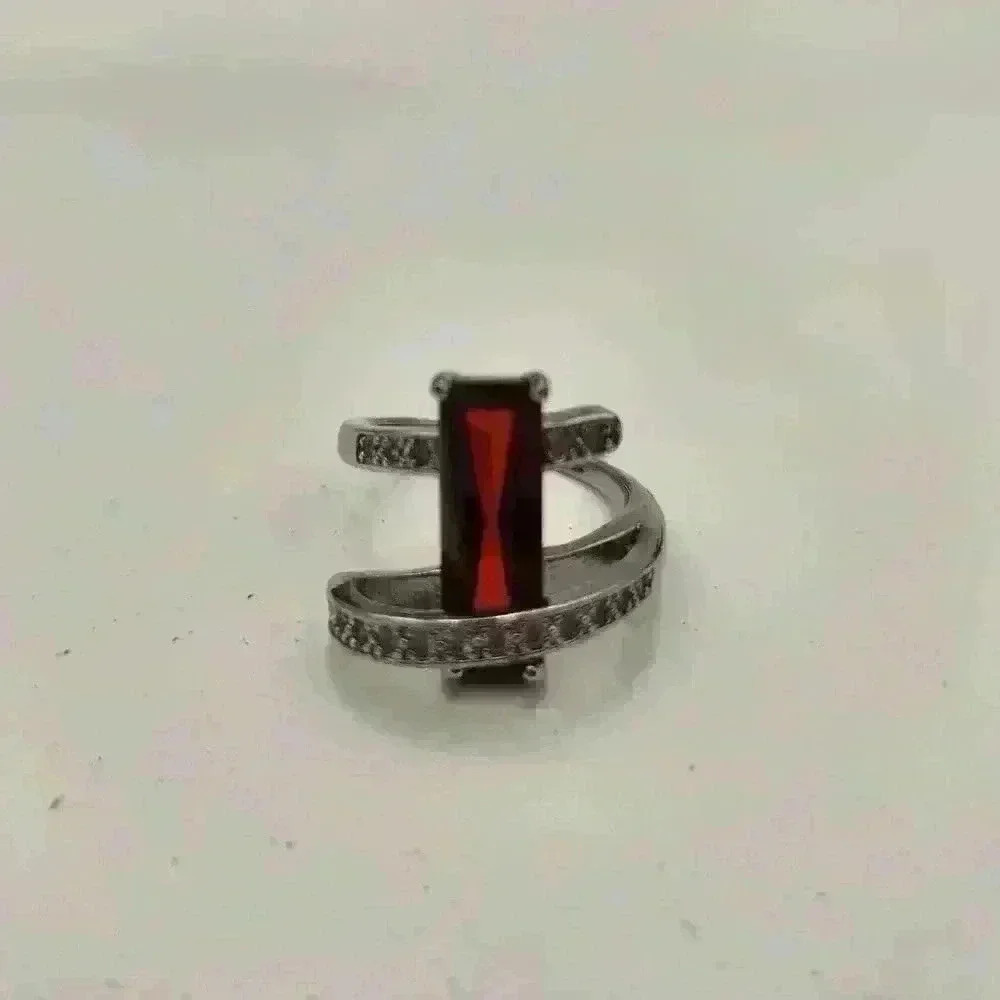 Unique Design Ruby & White Topaz 925 Sterling Silver Fashion Ring‎ Size 8 - Picture 9 of 11